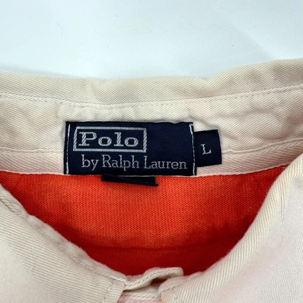 Polo Ralph Lauren Shirt Mens Large Orange Pony Logo Classic Elbow Patch Collared